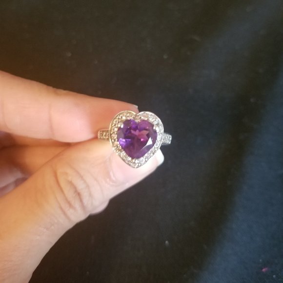 Heart Engagement ring - size 5 - amethyst and CZ - Picture 3 of 15